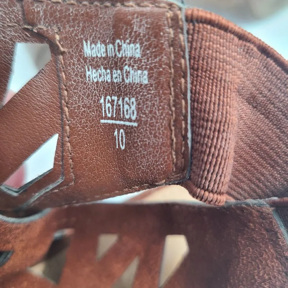 American Eagle Laser/Die Cut Brown Raquel Block Heel Open Toe Sandal Womens 8W